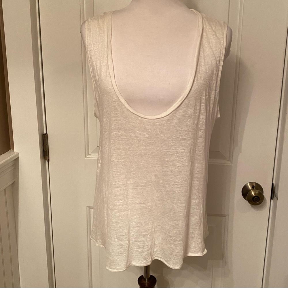 CHASER TOP TANK CREAM SLUB FABRIC SLEEVELESS LOW SCOOP NECK SIZE XS